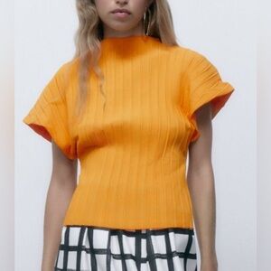 Zara Vibrant Orange Ribbed Blouse